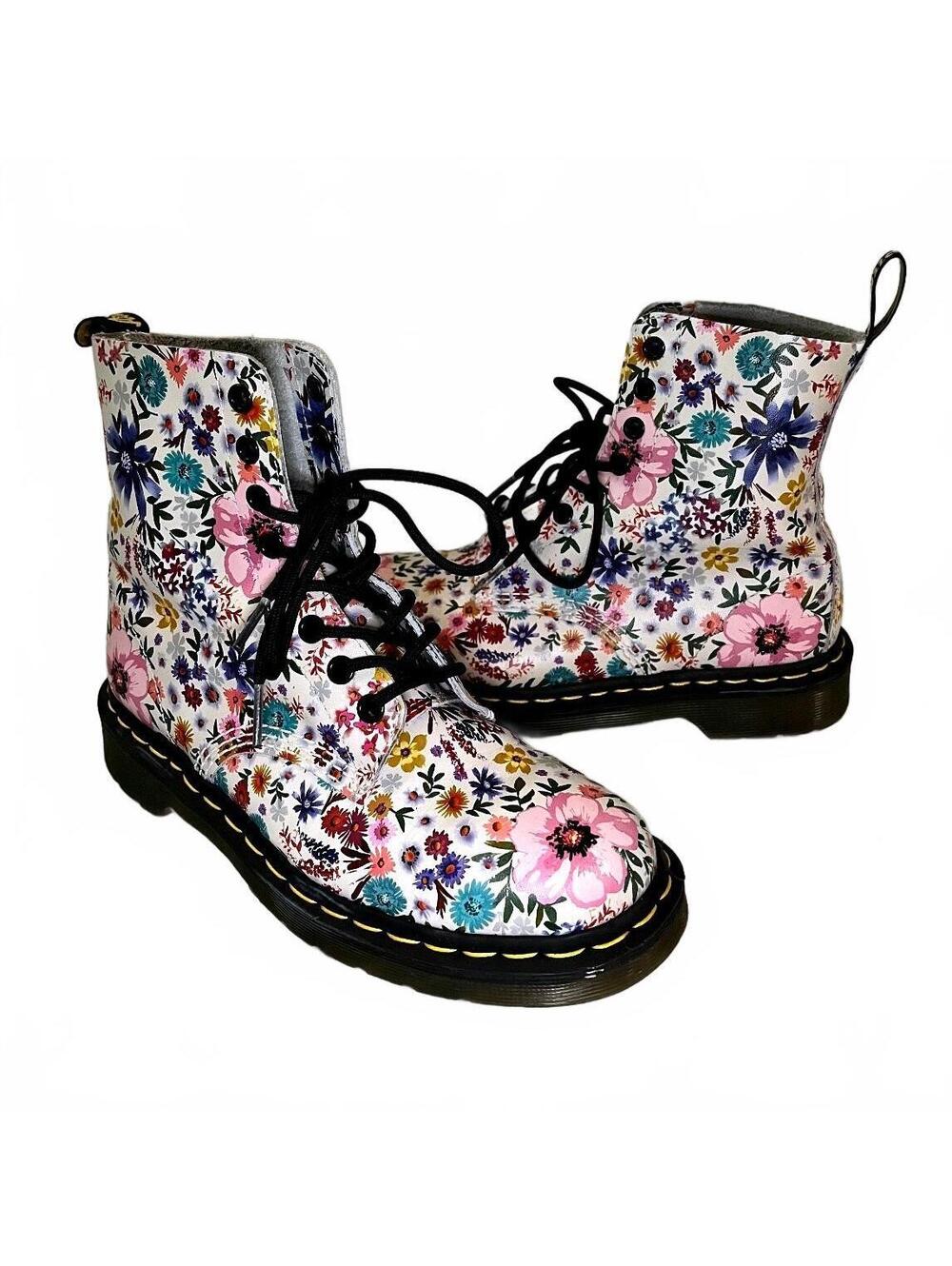 Rare Dr. Martens Pascal Wanderlust Floral Boots Bone Mallow Pink US 7